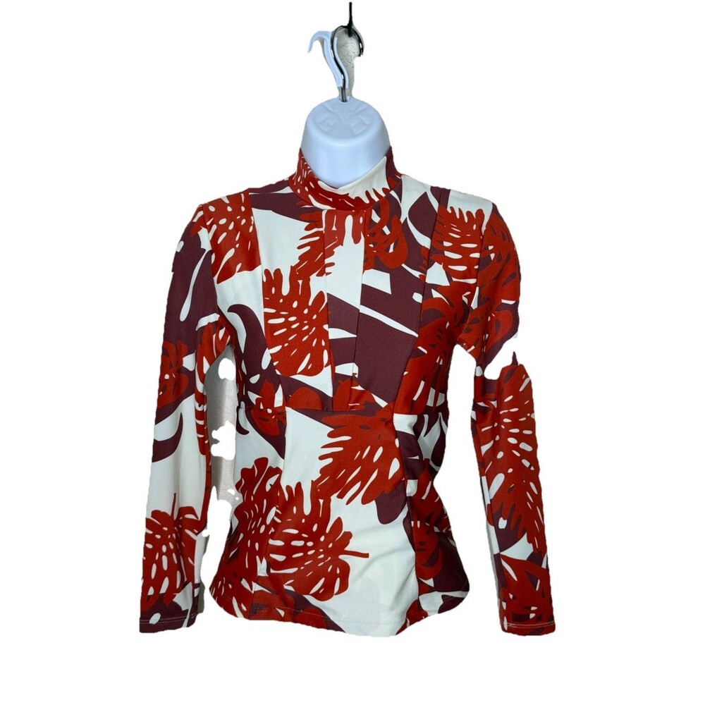Mikoh Rash guard swimsuit Top Red White Floral Sz 2 lined